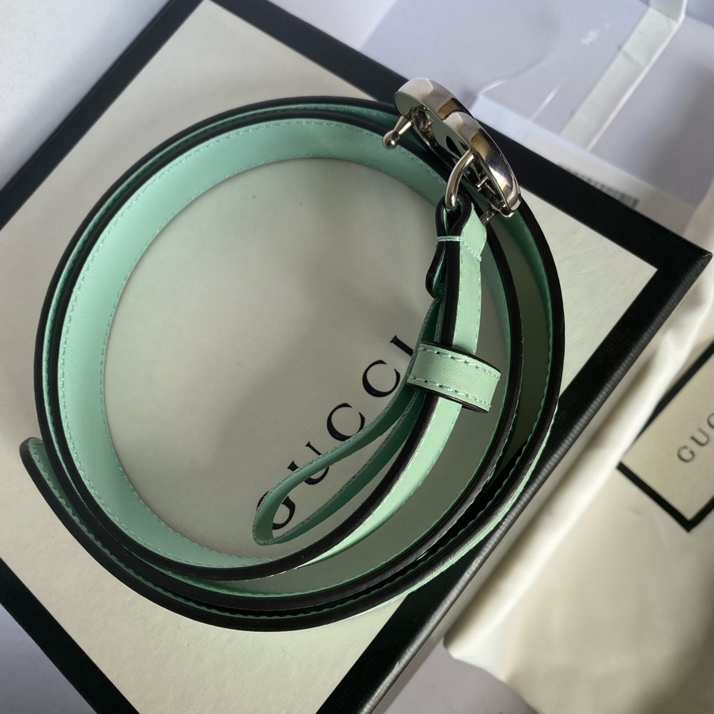 Gucci Mint Green GG Skinny Belt - Picture 2 of 5